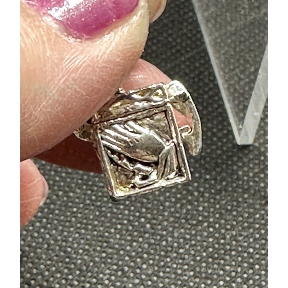 Silver Tone Christian Prayer Box Pendant Charm Hinged Opening Locket Jewelry